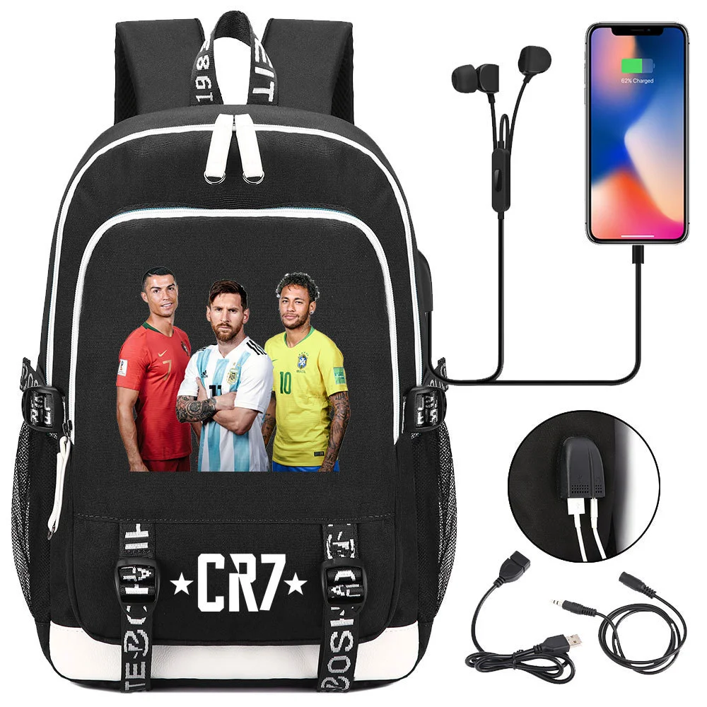 Buzzdaisy Cristiano Ronaldo Printed Backpack with USB Charging Port and Laptop Protection - Multi-Pocket Large Capacity Schoolbag