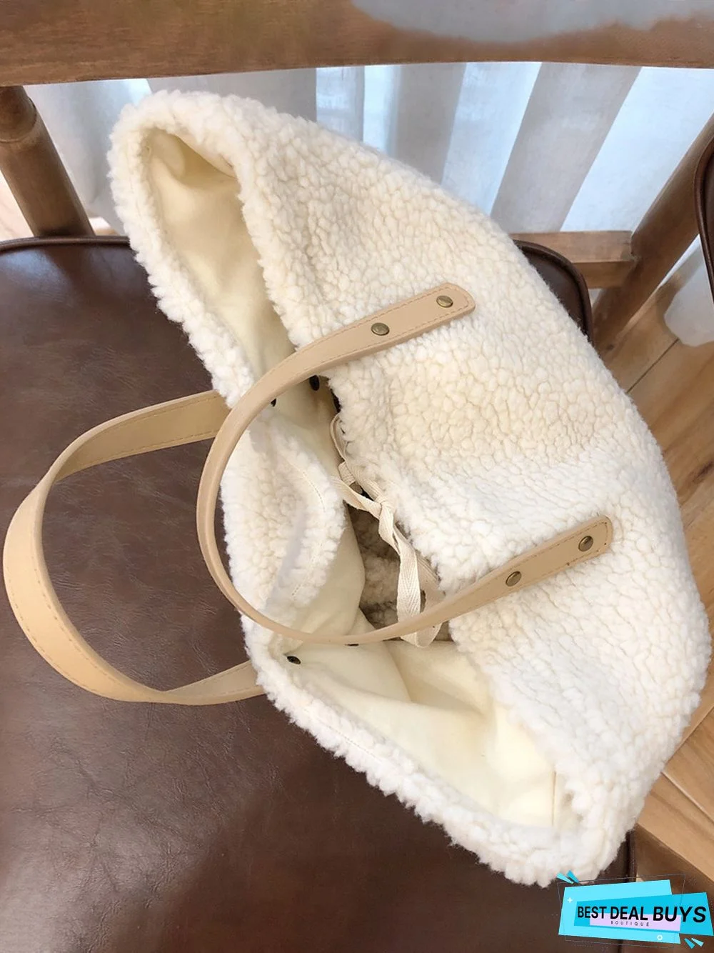 Pure Color Lambswool Large Capacity Handbag