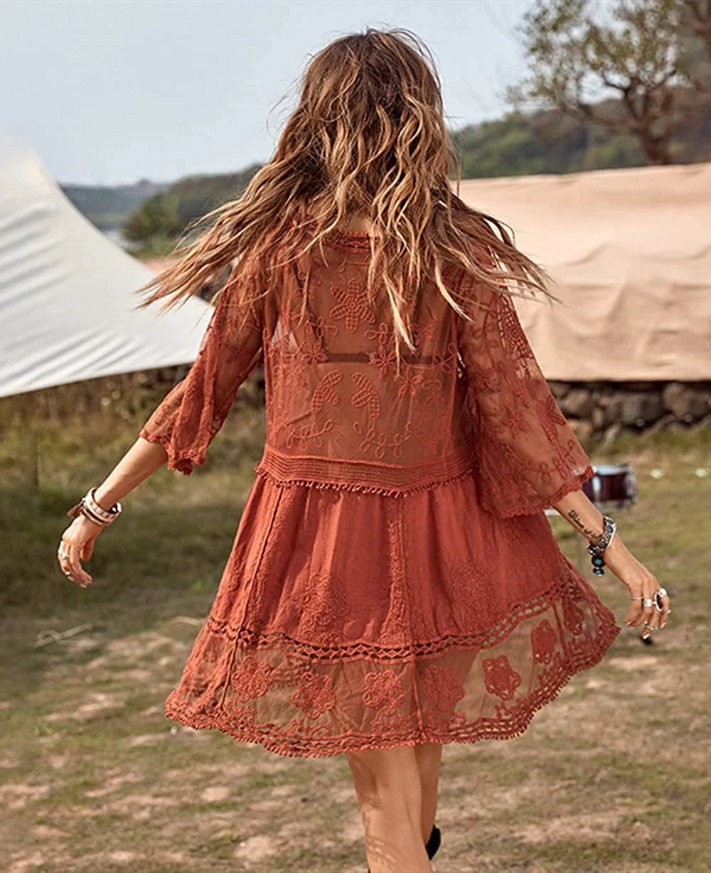 B2prity Women's Contrast Lace Bathing Suit Cover Up V-Neck Swimsuit Coverups Loose Swimwear Beach Dress Beachwear