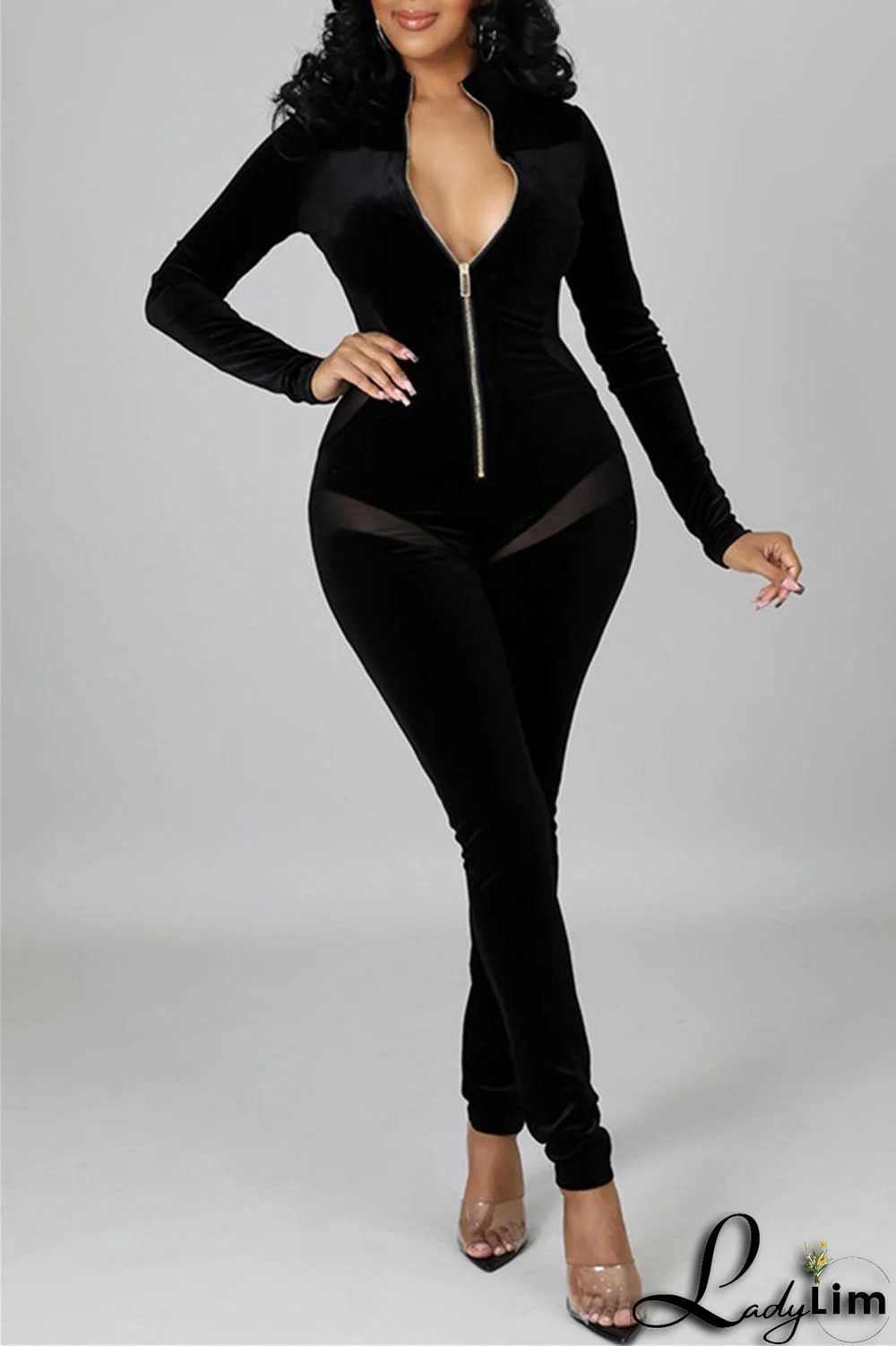 Yellow Fashion Casual Solid Split Joint Zipper Collar Skinny Jumpsuits