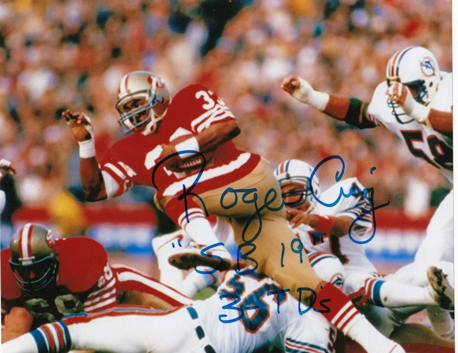 ROGER CRAIG SAN FRANCISCO 49ERS SB 19 3 TD'S ACTION SIGNED 8X10