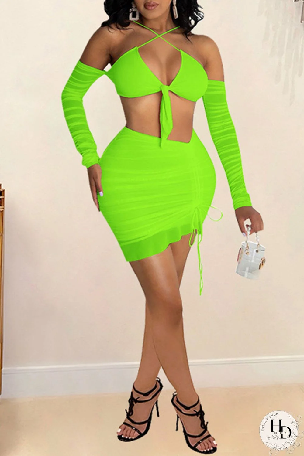 White Sexy Solid Hollowed Out Strap Design Halter Sleeveless Two Pieces