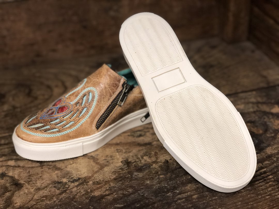 Corral Women�s Distressed Tan Winged Heart Zip Casual