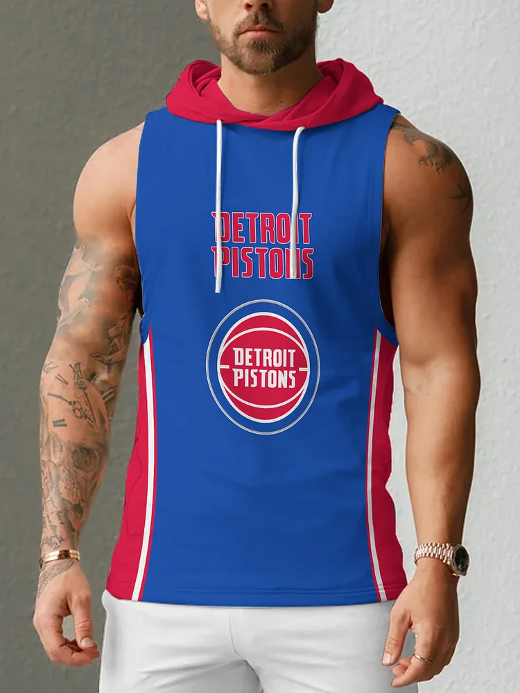 Detroit Pistons Men's Casual Comfy Sleeveless Hooded Tank Top
