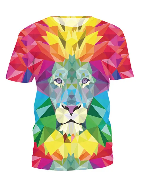 Lion 3d Printed Round Neck Loose T-shirt
