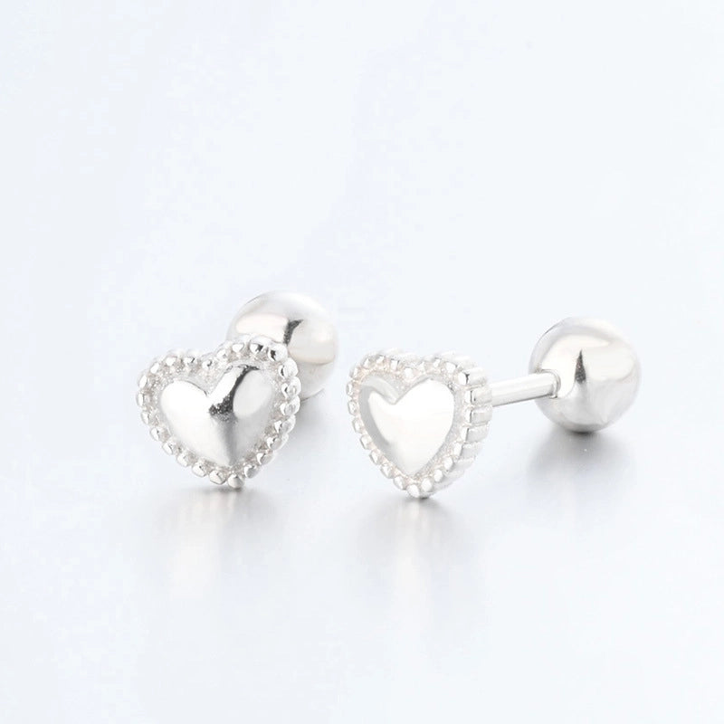 1 Pair 925 Sterling Silver Heart Shape Ear Studs