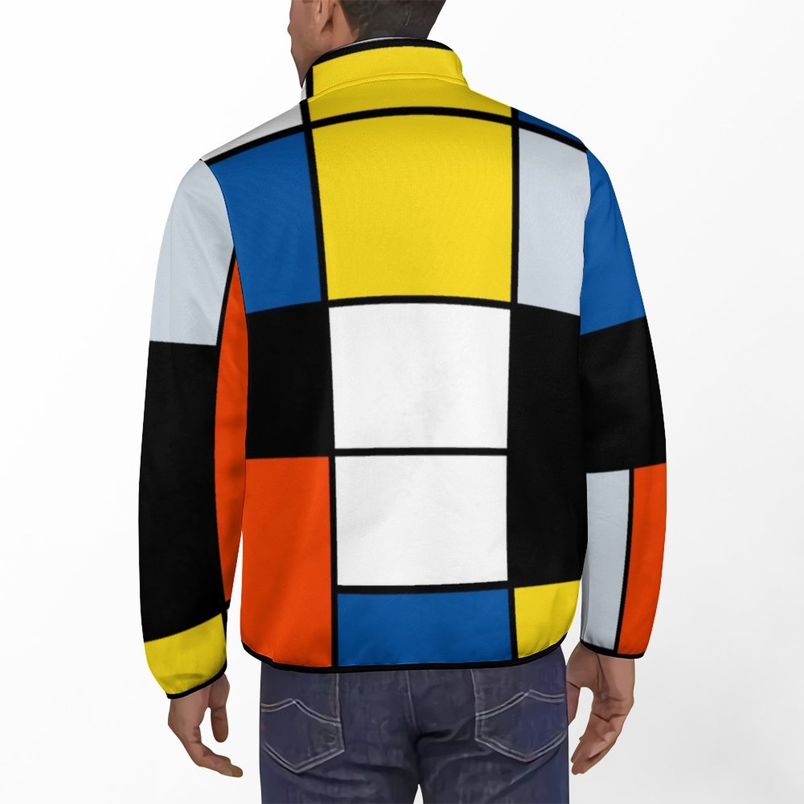 Piet Mondrian Composition A Abstract Modern Art Mens Sweatshirt Long Sleeve Outdoor Stand Collar Button Pullover Sweatshirts