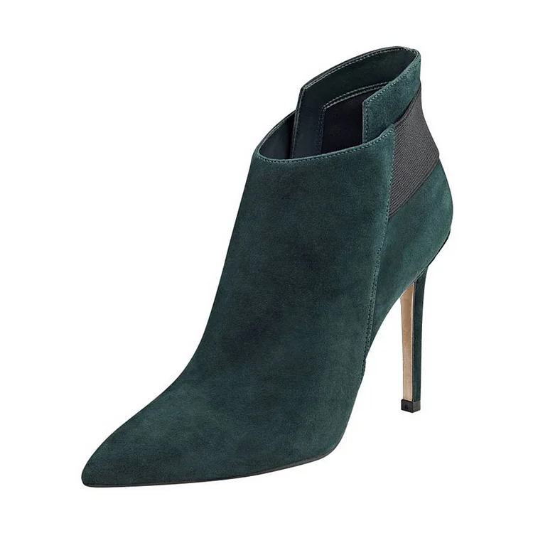 FSJ Teal Pointy Toe Vegan Suede Stiletto Heel Fashion Ankle Boots |FSJ Shoes