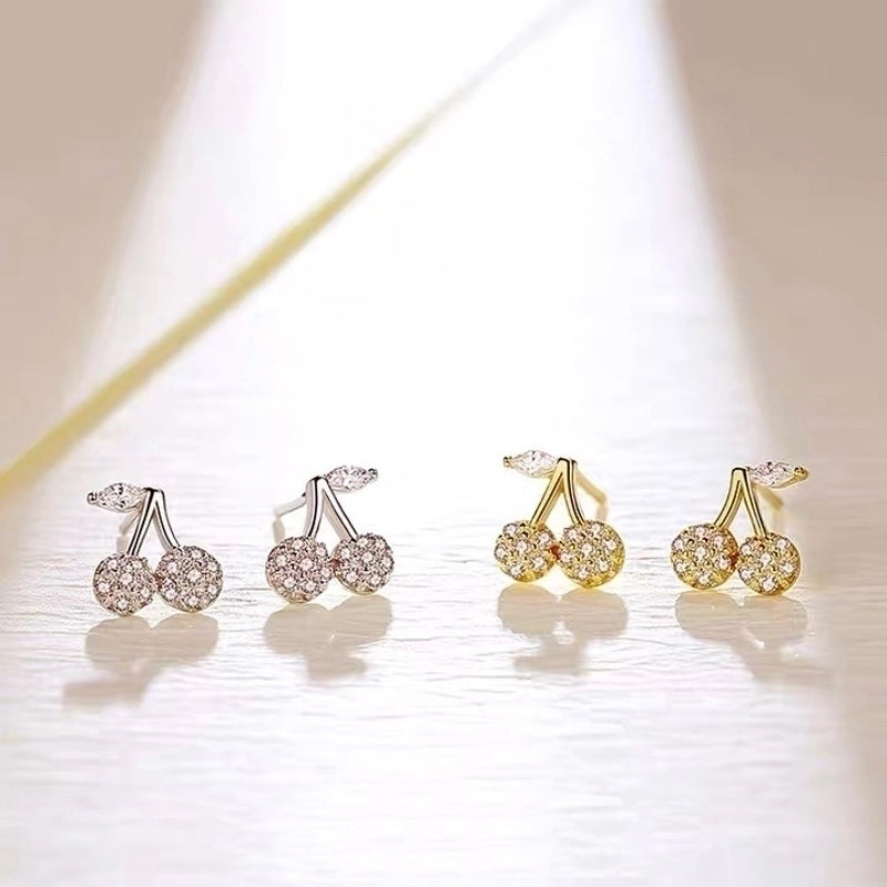 1 Pair 925 Sterling Silver Artificial Gemstones Fruit Ear Studs