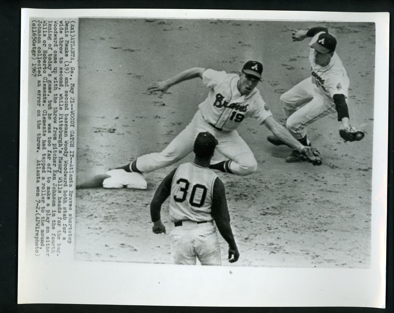 Dennis Menke Woody Woodward Maury Wills 1967 Press Photo Poster painting Atlanta Braves Pirates