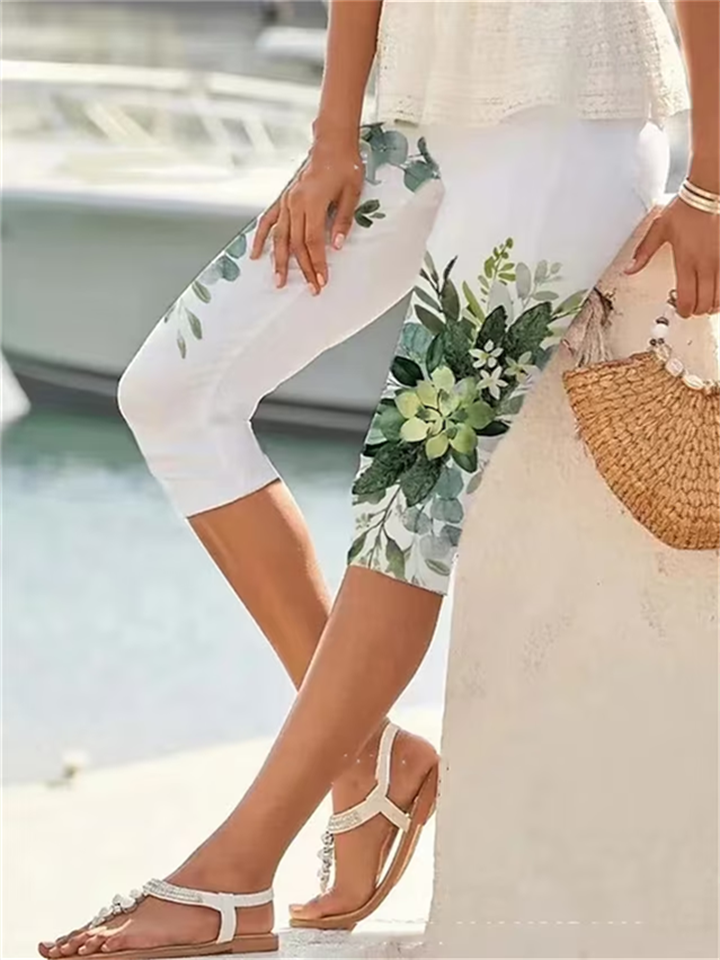 Women's Leggings Capri shorts White Pink Purple Fashion Holiday Weekend Calf-Length Comfort Floral S M L XL 2XL