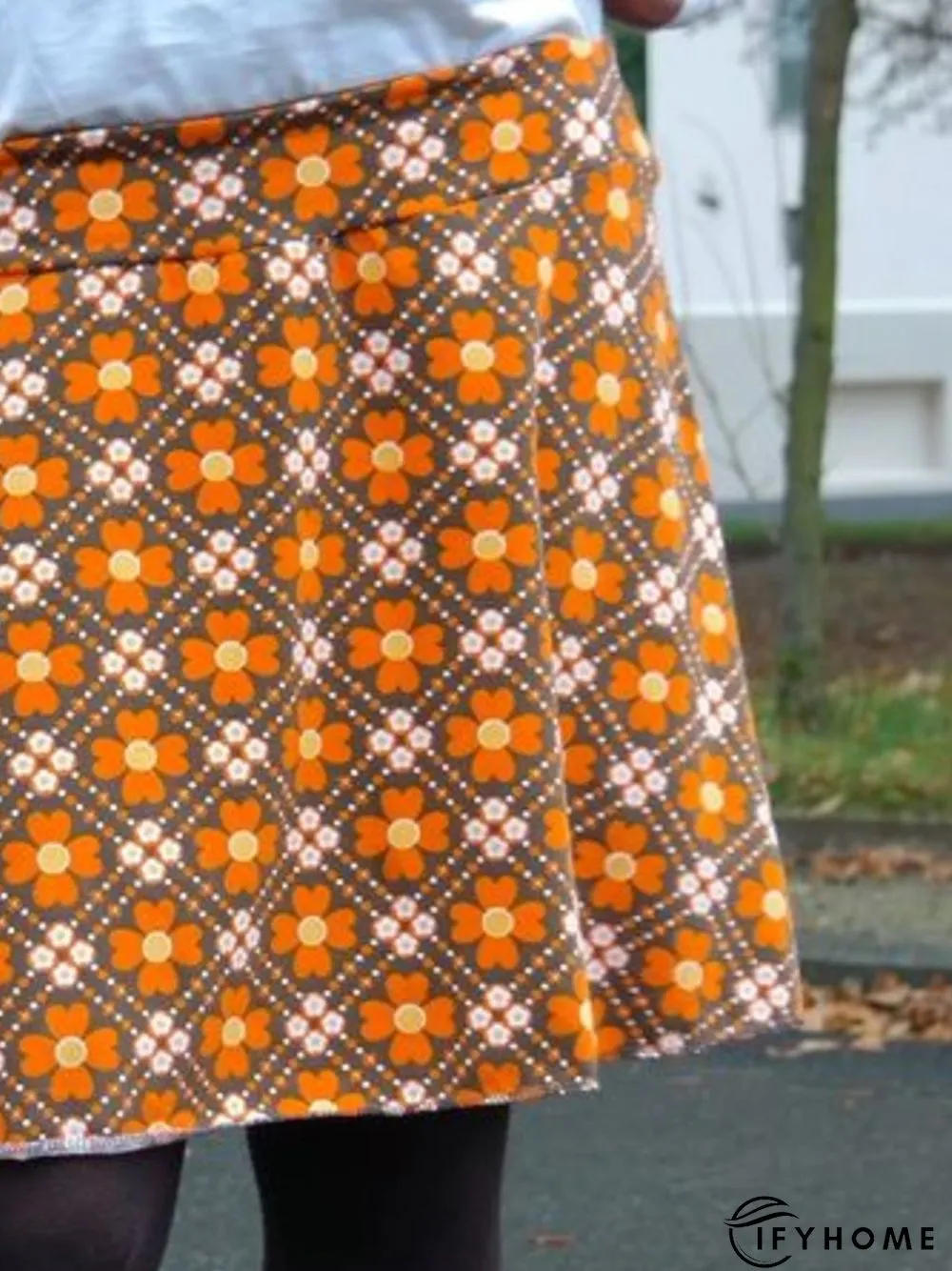 Cotton-Blend Printed Casual Skirt | IFYHOME