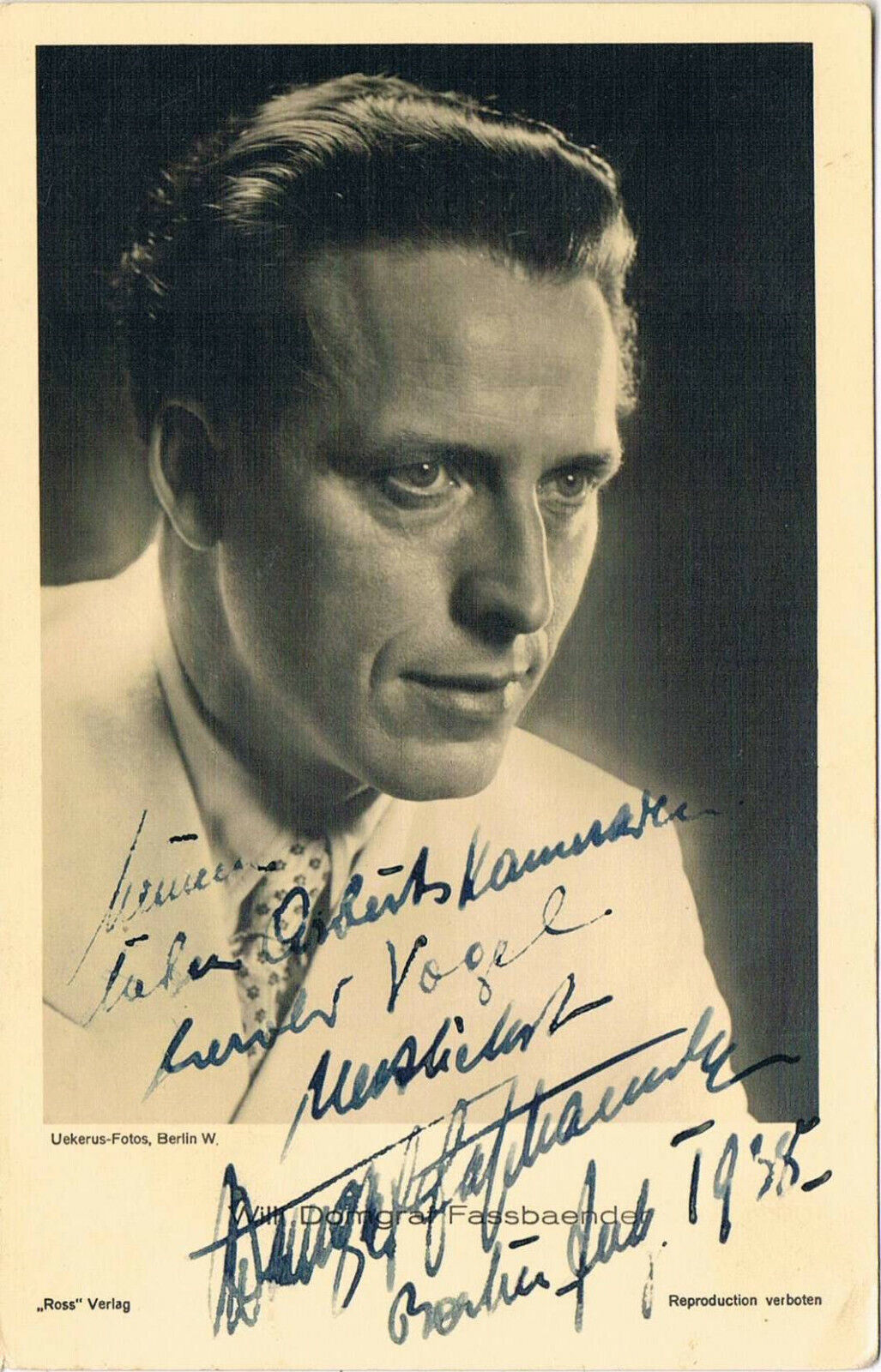 Willi Domgraf-Fassbaender 1897-1978 autograph signed postcard Photo Poster painting 3.5x5.5