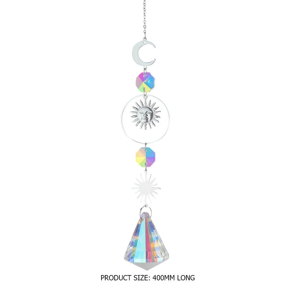 Wind Chime Crystal Light Catcher Ball Ornaments Round Frame Pendant (6)