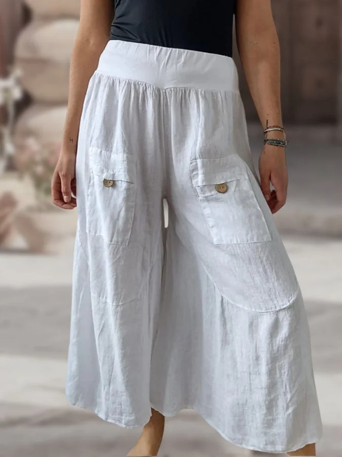Women's Casual Solid Pocket Wide Leg Pants