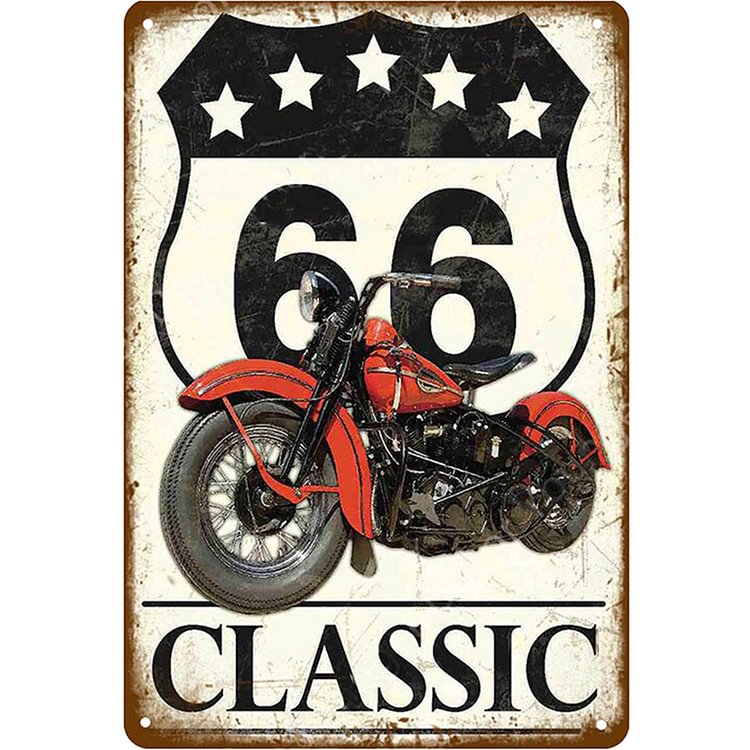 Moto Route 66 - Enseigne Vintage Métallique/Enseignes en bois - 20*30cm/30*40cm