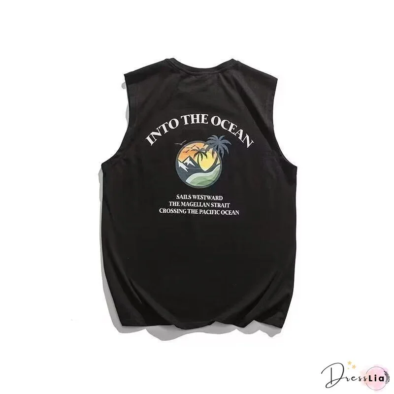 Vintage Sleeveless Printed Casual Tops