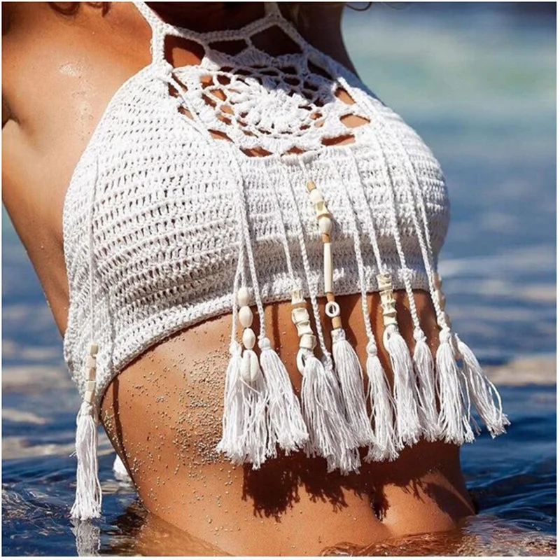 European And American Tassels Bohemian Sexy Crochet Bikini