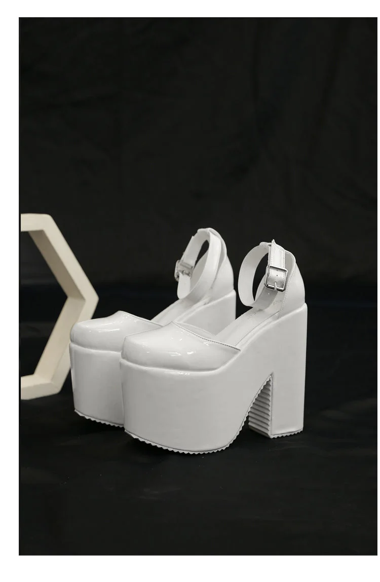  Women Pumps High Heels Chunky Heeled Patent Leather Mary Janes Plarform Big Size 42 Buckle Women Sandals