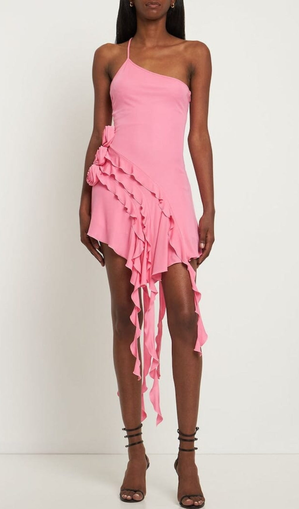 Rose-Detail Ruffled Mini Dress In Pink Flowering Girl