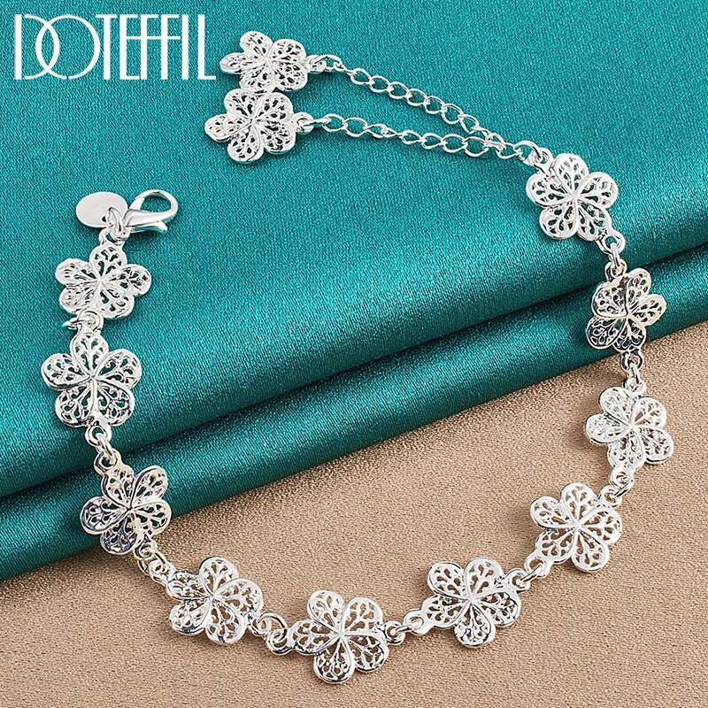 925 Sterling Silver Full Flower Bracelet Chain For Women Jewelry