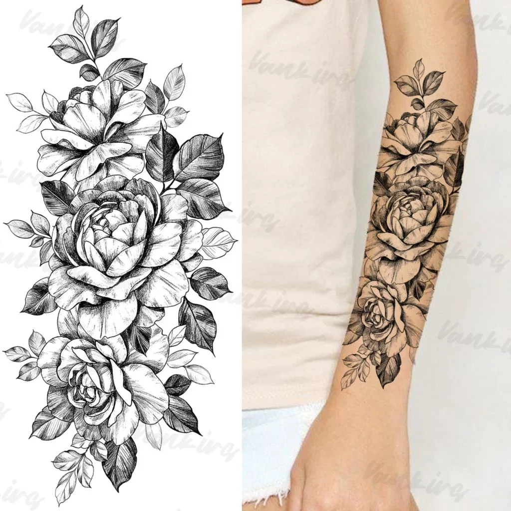 Sdrawing Peony Temporary Tattoos For Women Girls Realistic Anchor Butterfly Flower Fake Tattoo Sticker Sexy Body Arm Tatoos DIY