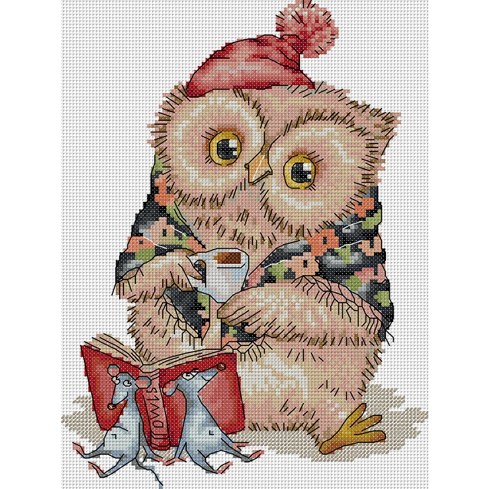 DIY Stamped Cross Stitch 14CT Partial Embroidery 22*30cm - Owl Who Loves Learning