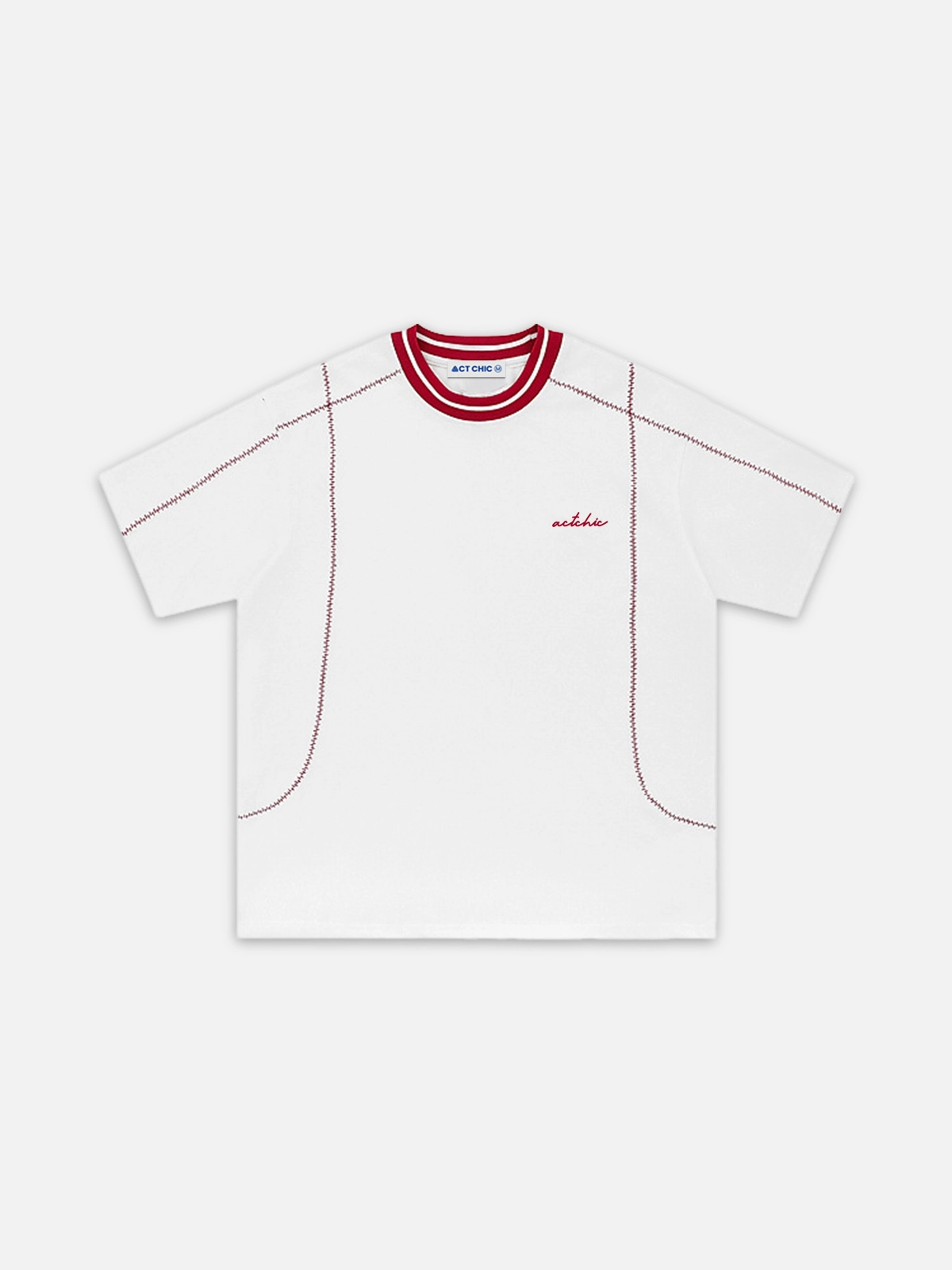 White Act Chic Color Blocking Seam Design T-shirt Front