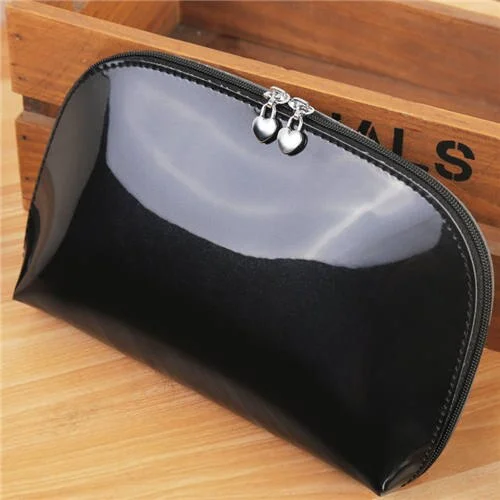 PURDORED 1 pc Women Shell Cosmetic Bag Patent Leather Zipper Make Up Bags Female Travel Cosmetic Case kosmetyczka Dropshipping