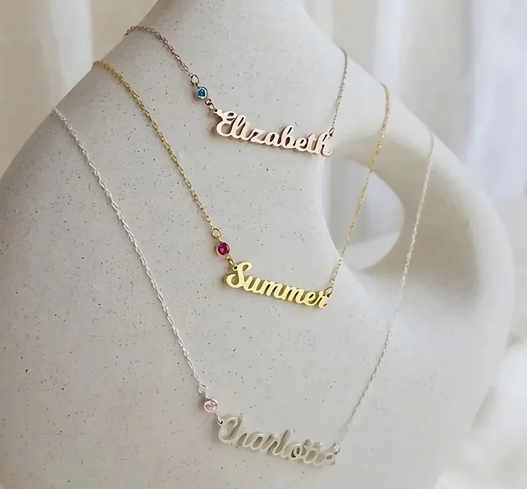 Customized Name Necklace DIY Letter Birthstone Pendant Choker Neck Chains-VESSFUL