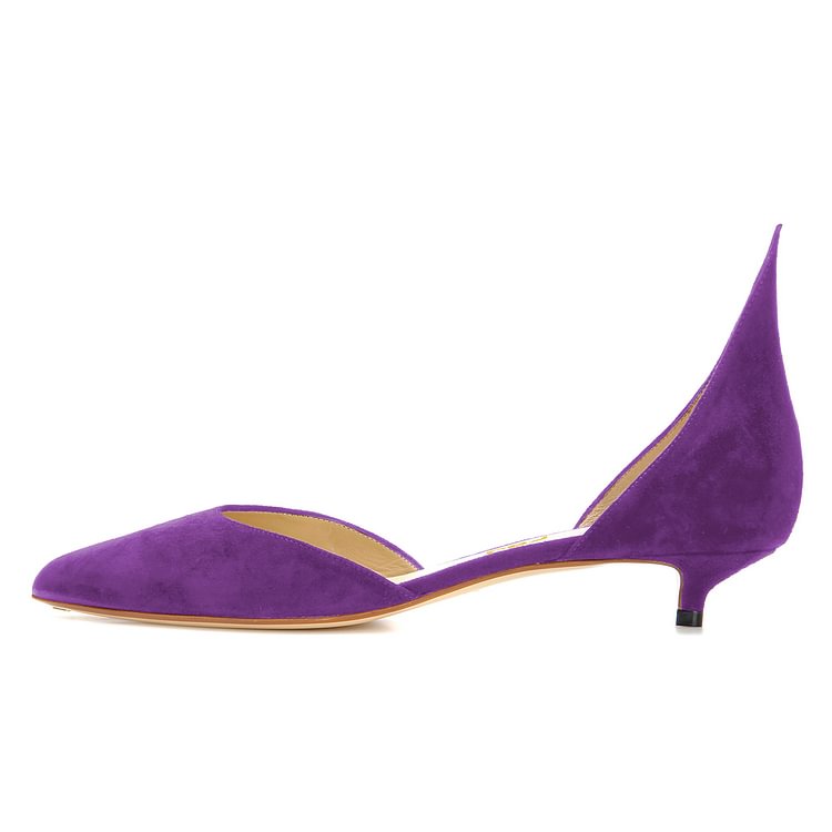 Purple Kitten Heels Pointy Toe Pumps Suede Shoes |FSJ Shoes