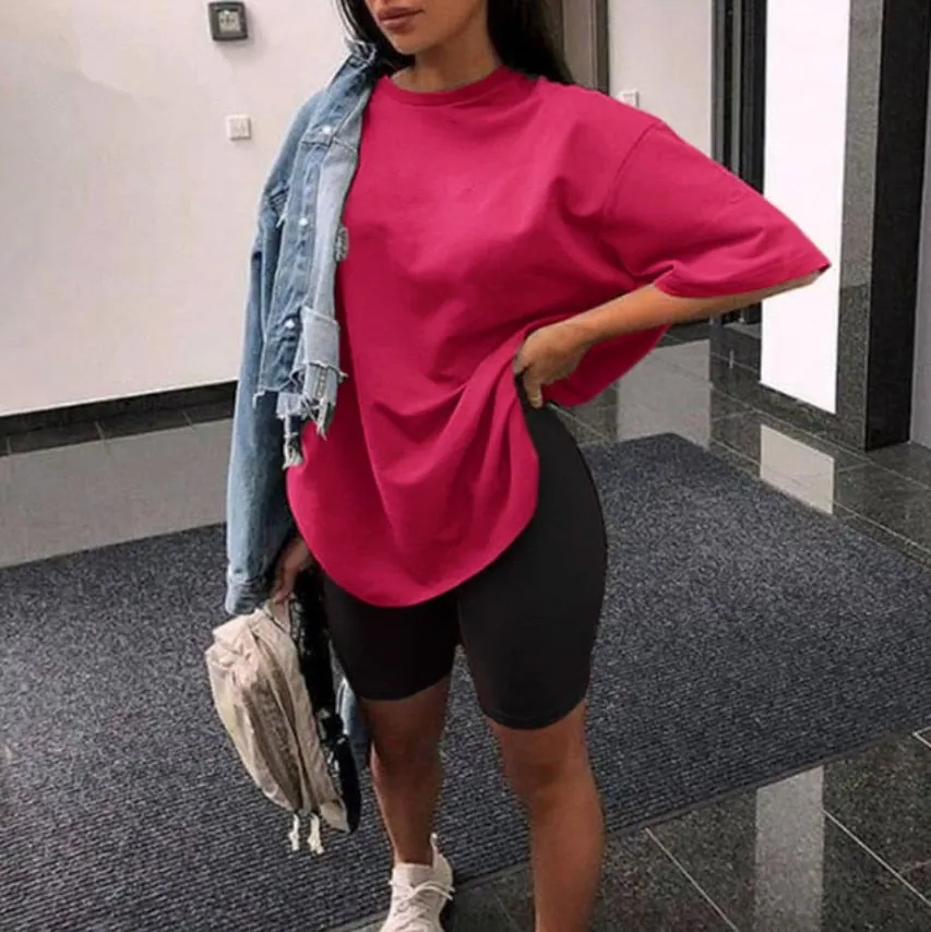 Casual solid new women's two piece suit including belt solid color home loose sports fashion leisure suit summer couples wear