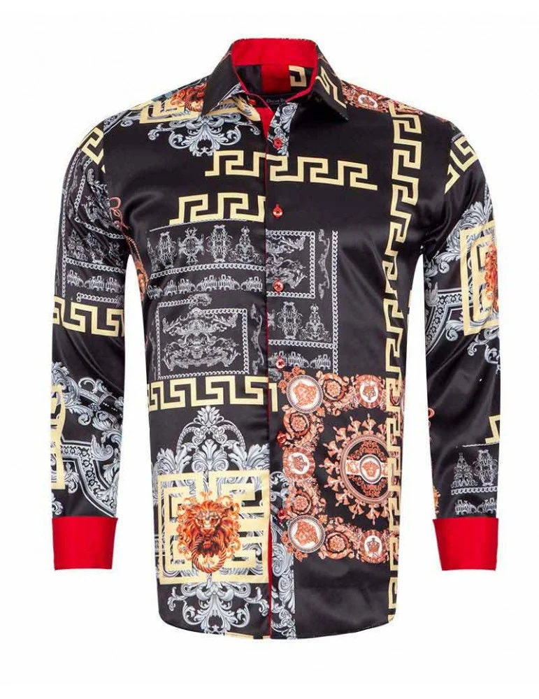 Casual Black Printed Long Sleeve Men's Shirt