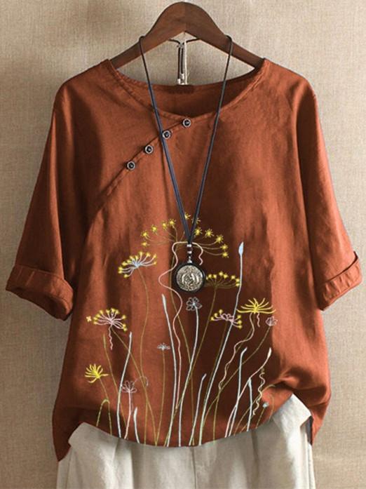 Women Short Sleeve Scoop Neck Floral Printed Top