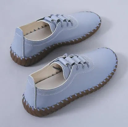 white shoes women's summer thin section of beef tendon sole mother shoes super soft flat round toe leather tenis feminino shoes