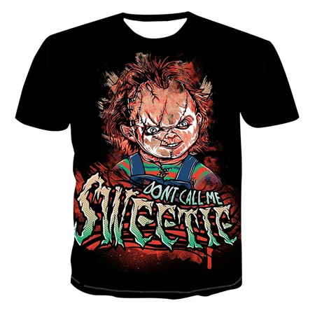 Horror Movie Kids Game Chucky 3D Printed Men's Casual Short Sleeve T-shirt at Hiphopee