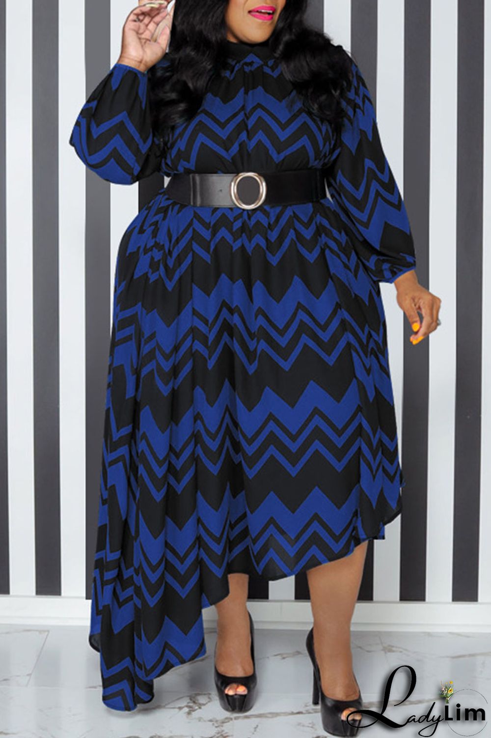 Yellow Casual Print Patchwork With Belt O Neck Irregular Dress Plus Size Dresses