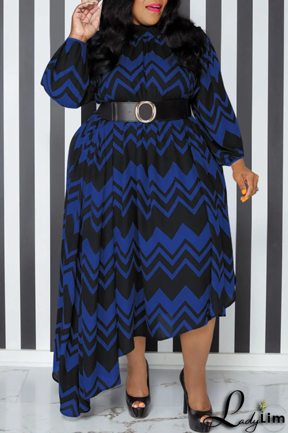 Yellow Casual Print Patchwork With Belt O Neck Irregular Dress Plus Size Dresses
