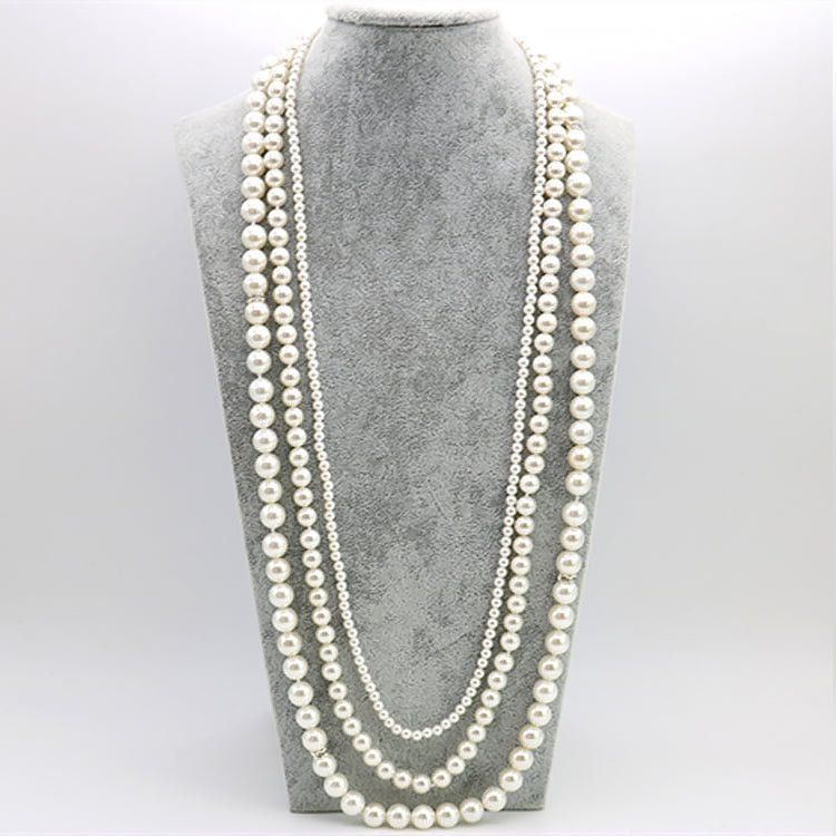 Multi-layer long shell pearl necklace | Three layers of positive round strong light long necklace 51-80cm