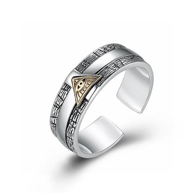 Vintage Eye of God Vintage Egypt Pyramid All-Seeing Eye Illuminati Ring Punk Egyptian Triangle Eye of Horus Adjustable Rings Bijoux Anillos Mujer