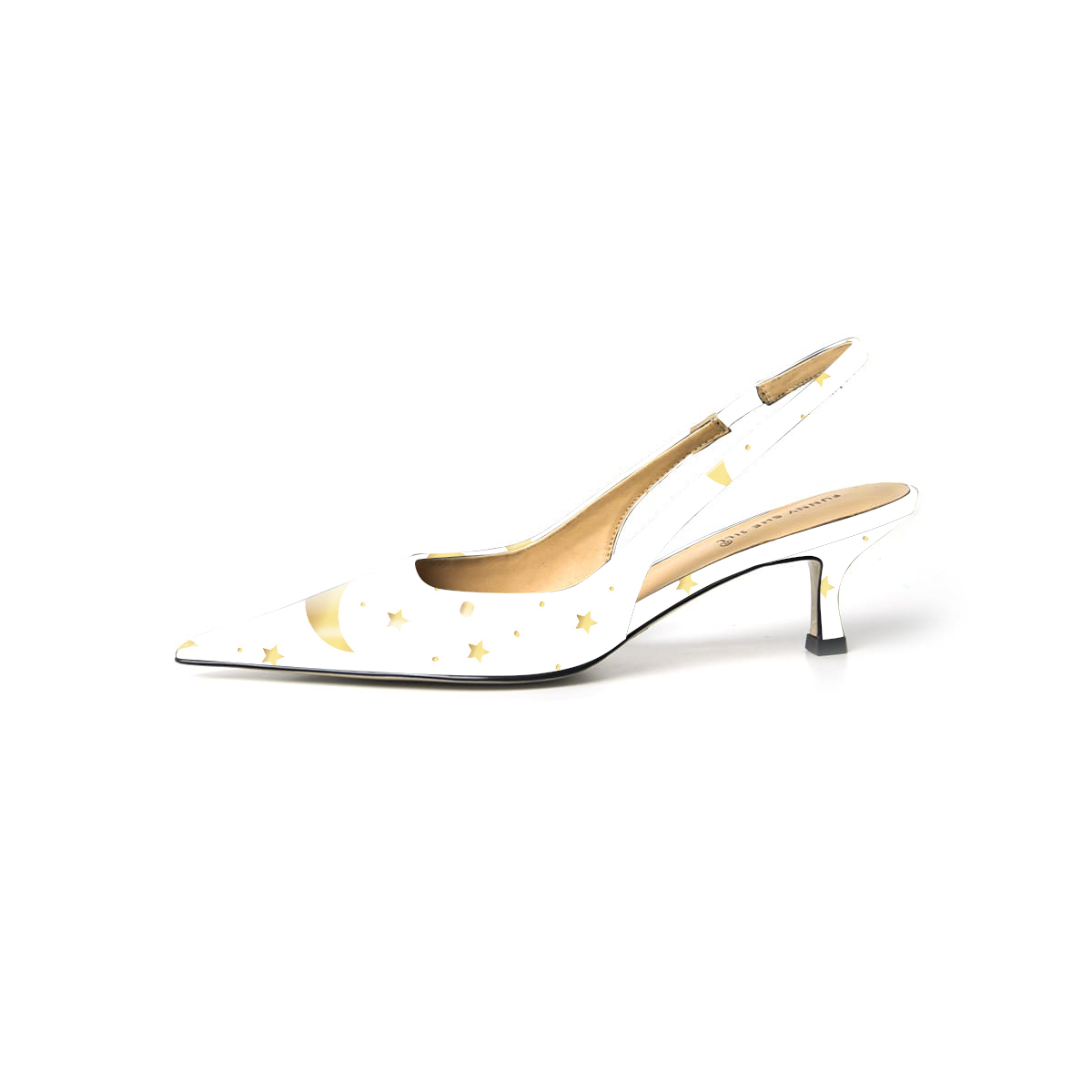 Women's Star And Moon Pattern Patent Leather Pointed Toe Elegant Kitten Heel Slingback Dress Pump Shoes