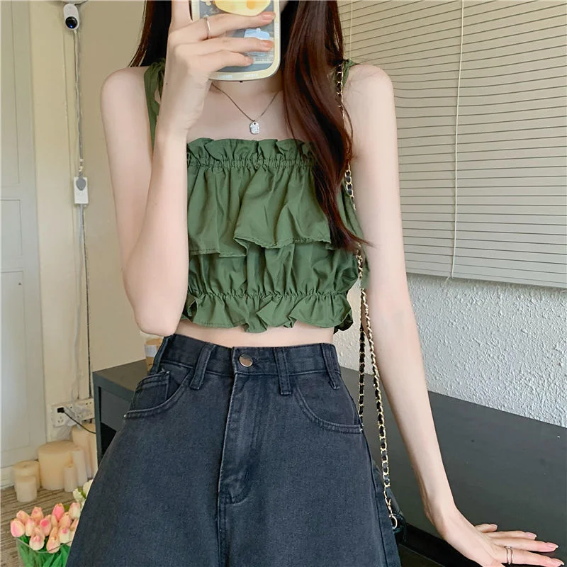 Uveng Uveng Leafside Spice Girls Sling Women's 2023 New Summer Vests Outside The High-Rise, Sleeveless Blaming Umbility Umbility Top