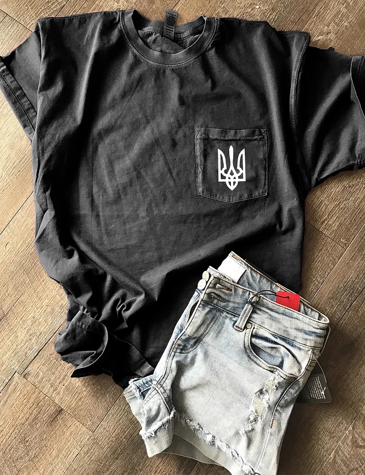We Stand with Ukraine Stop UKR War Ukraine Trident Pocket T-Shirt