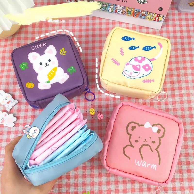 Sanitary Napkin Storage Bag Women Tampon Bags Credit Card Holder Pouch Napkin Towel Cosmetics Cotton Coin Purse Organizer US Mall Lifes