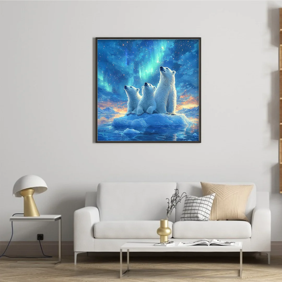 Polar Bear Full 11CT DIY Stamped Cross Stitch Kits for Adults Home Decor 45x45cm