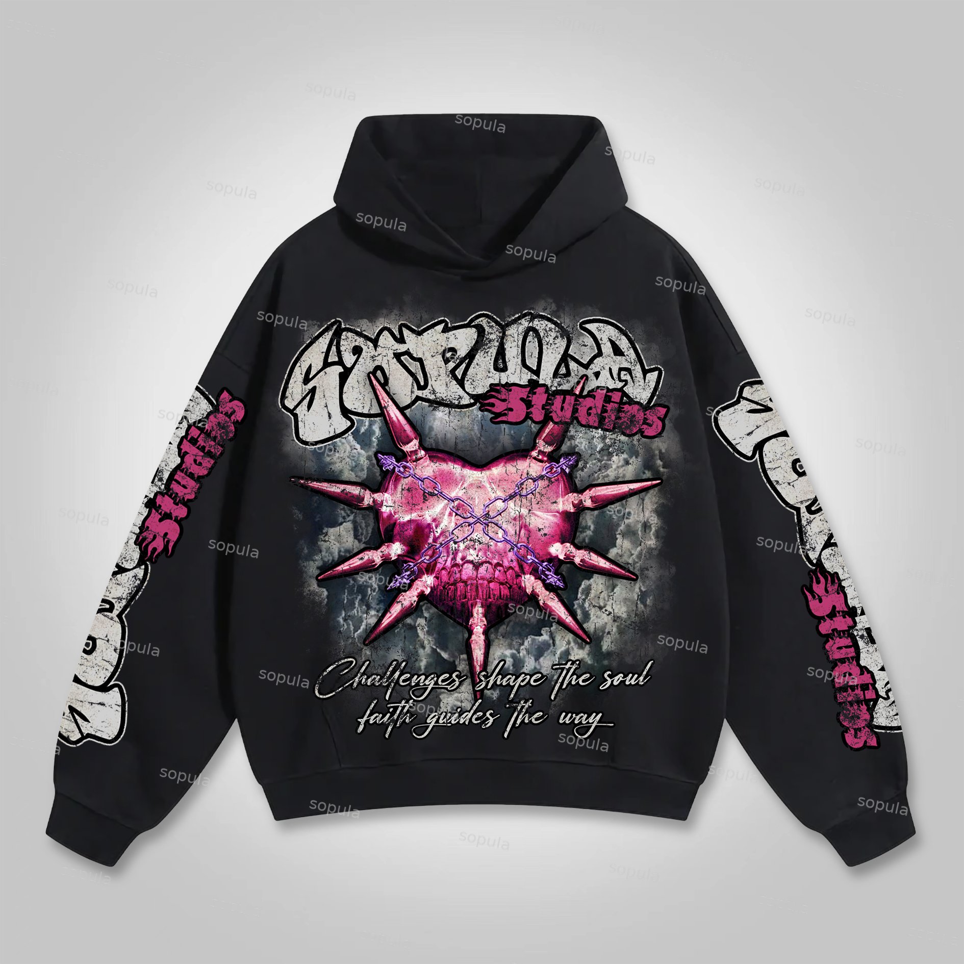 Sopula Thorn Love Graphic Imprisoned Heart Pocket Hoodie - SOPULA