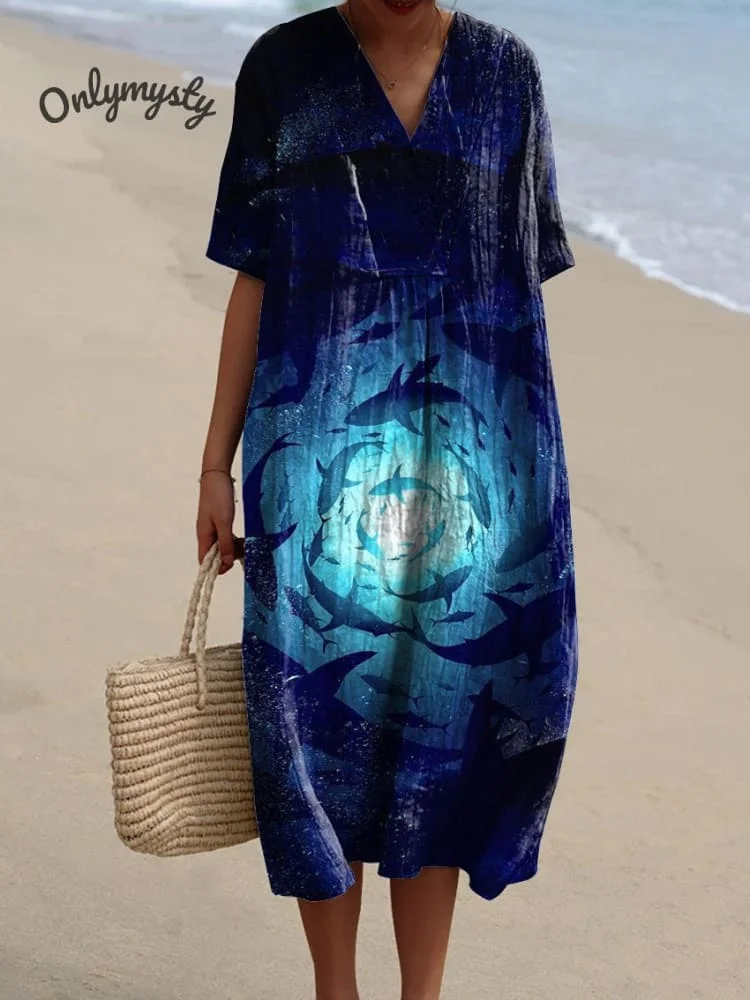 Tuna Fish Swarm Art Printed Women's Flowy Dress