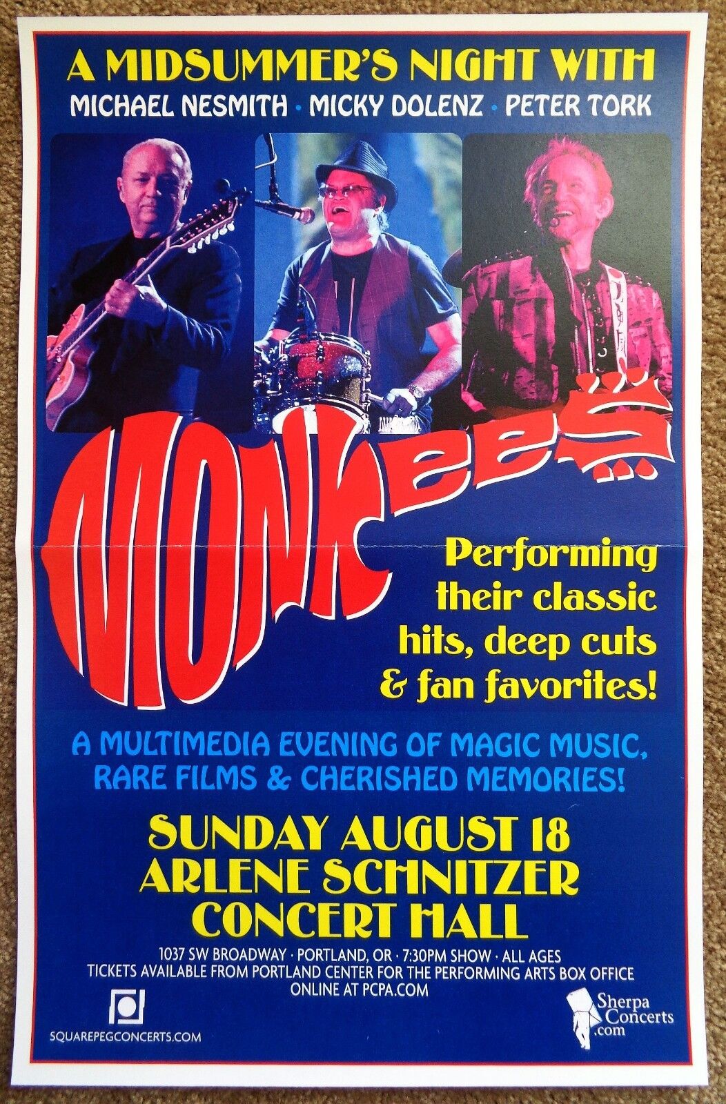 MONKEES 2013 Gig POSTER Portland Oregon Concert