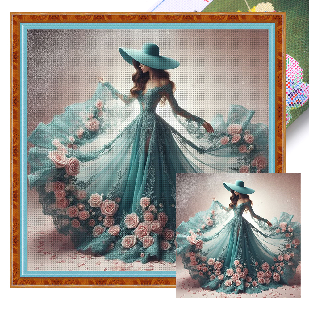 Girl With A Flower Skirt Full 11CT Pre-stamped Canvas(45*45cm) Cross Stitch
