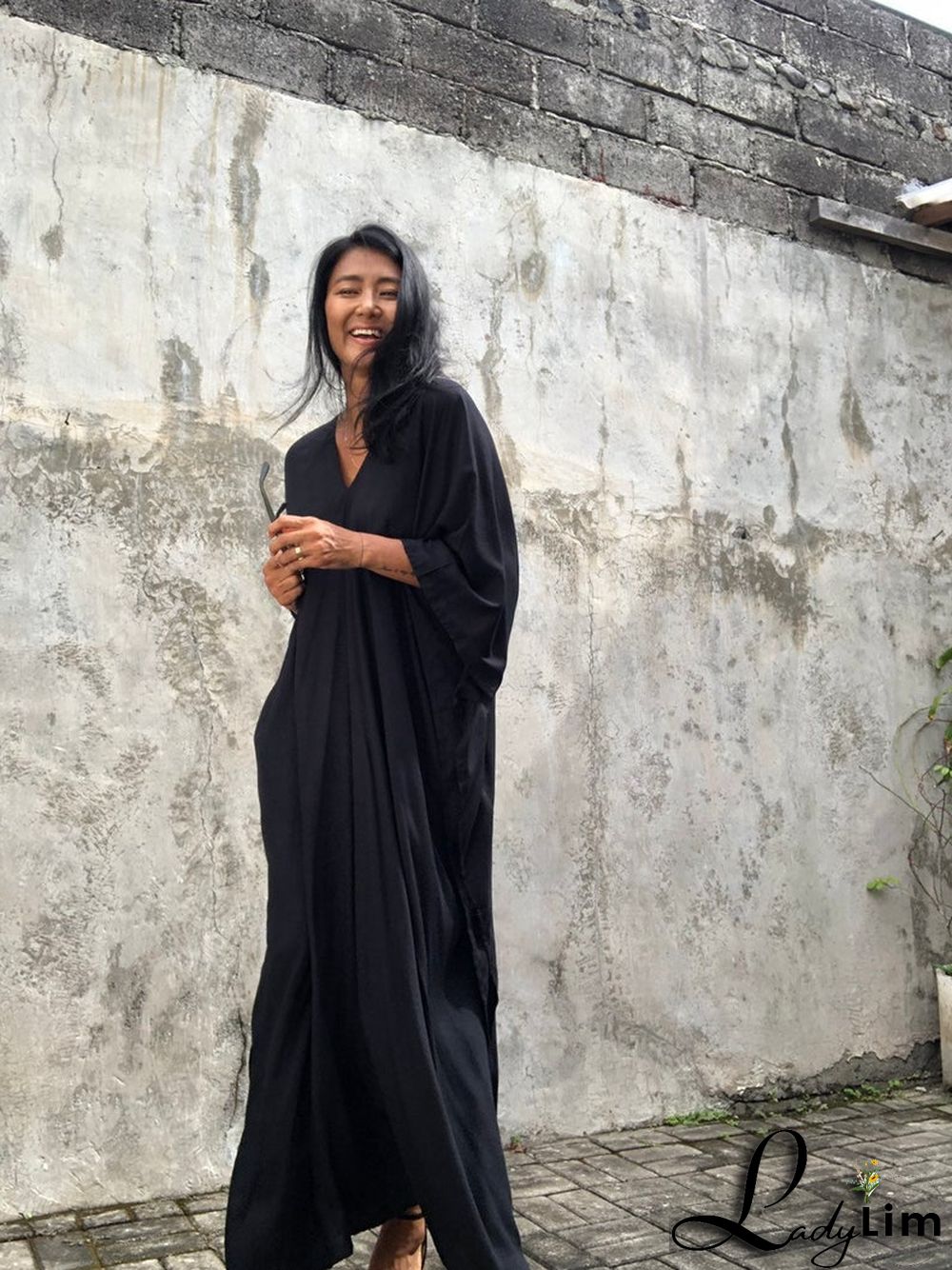 V Neck Solid Color Beach Cover Up